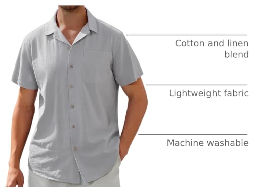 Image of Alimens & Gentle Mens Linen Shirts Cotton Hawaiian Shirts Short Sleeve Button Down Shirts Casual Summer Beach Tops