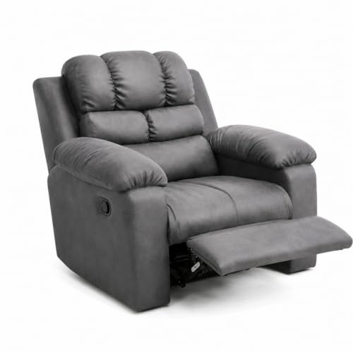 Image of Foire Electric Leather Recliner Chair with Swing & Rock Function | Relaxation Top Leather Reclining Armchair with Padded Headrest & Lumbar Support | Premium Comfort for Home, Office, Lounge, Grey