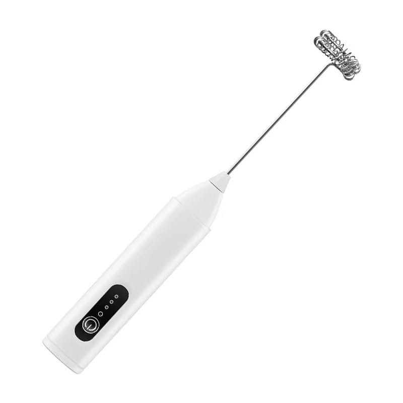 tiyiyok Espumador de Leche, Batidor de Leche Espuma Electrico, Mini Batidora Portatil, Adecuado para Remover Leche, Huevos, Nata, etc en la Cocina o Sobre la Marcha (Blanco)