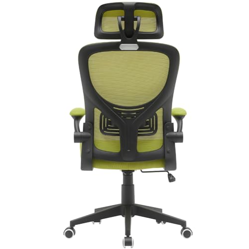 Sedia da Scrivania Ergonomica in Tessuto Traspirante e Antisudore, Schienale con Supporto Lombare e Poggiatesta, Poltrona da Studio Ufficio Altezza Regolabile a Gas 116-126 cm (Verde) - Sedia gaming - Immagine 4