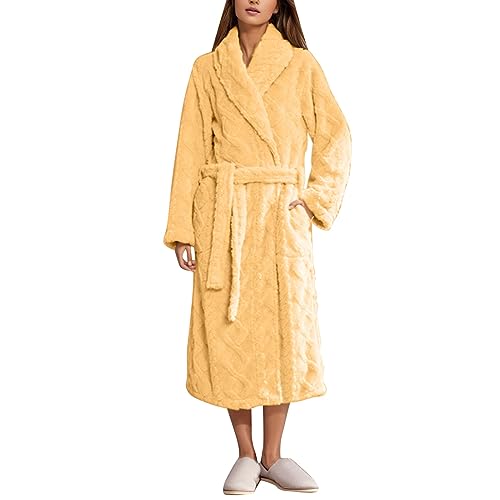 Genérico Albornoz de baño para mujer, de franela, cálido y cómodo, invierno, vestido de dormitorio para mujer, mullido, con cordones y bolsillos, vestidos de pijama de color liso, ropa de dormir para