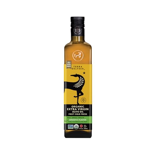 Terra Delyssa First Cold Pressed Organic Extra Virgin Olive Oil, Single Sourced, 500 ML (17 fl. oz) Dark Glass Bottle - 1 Pack, Non-GMO, Naturally Rich in Antioxidants and Polyphenols