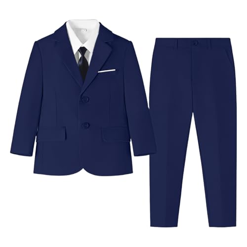 Image of Baby Boy Formal Suit for Toddler Infant Tuxedo Dress Suits | Little Gentleman, Wedding Ring Bearer Outfit, Vest Pants Long-Sleeve Shirt Tie, Birthday Party Christmas Prom, Classic
