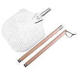 Kitchen Supply - Pala de pizza de aluminio con mango de madera, espátula para pizza, pan, pizza para horno, pan de pizza casero (12 pulgadas, estilo 2 agujeros de fugas)