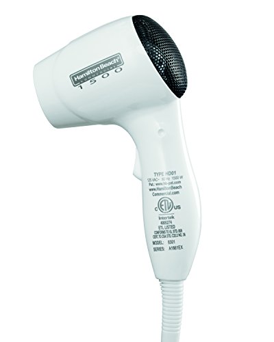 Hamilton Beach Commercial 8301 Wall-Mount Hair Dryer, 1500 Watts, White, Compact, Lightweight