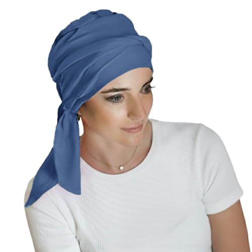 CAREBELL Turbante Oncológico/Modelo Smooth/Tejido de Bambú/Quimioterapia y Alopecia/Pérdida de Cabello/Apto para Pieles Sensibles/Azulon