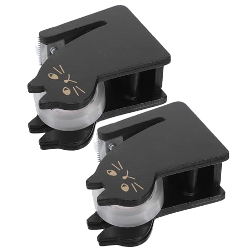 DOITOOL Dispensador de Cinta Adhesiva Vintage Forma de Gato de Madera Negra, Soporte de Escritorio Portátil 2 Unidades para Oficina, Escuela y Manualidades Creativas