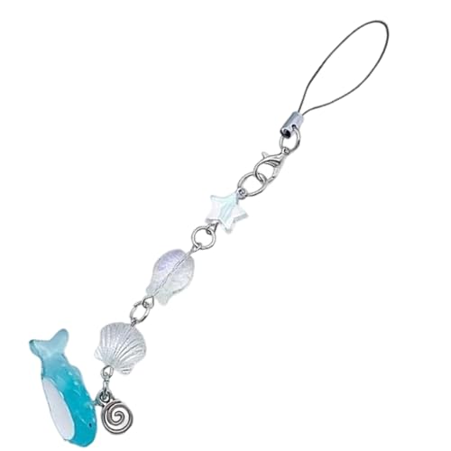 Blue Ocean Shell Phone Chain Strap Fish Charm Star Beaded Keychain Phone Lanyard Acrylic Keyring Bag Pendant Jewelry Gift Charms Decor