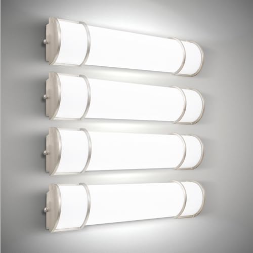 Image of ASD LED 30 inch Vanity Flush Mount Light Fixture, Linear Bathroom Lighting Bar | 3CCT, Dimmable, Energy Star, ETL Listed | 28W 2425LM 3000-5000K 120V | Long Bath Wall Sconce Over Mirror | Nickel, 4 Pack