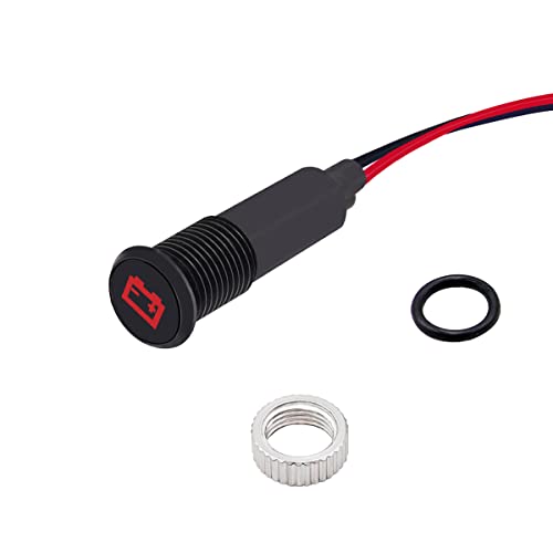 Taiss LED Indicator Pilot Dash Light (Battery/Alternator Warning) Red, 5/16"(8mm)12V LED Metal Signal Indicator Light.F-023-DC-R