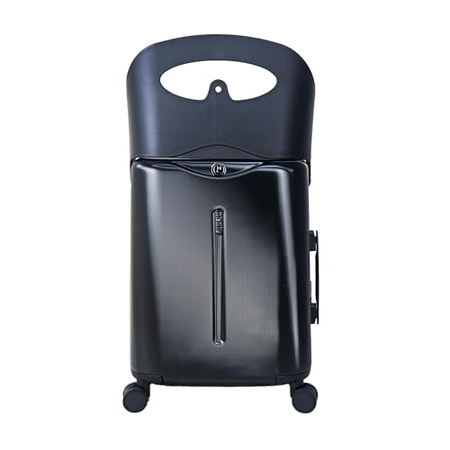MiaMily Kids Ride-On Carry-On Suitcase with Foldable Seat Safety Belt TSA Lock 4 Double Spinner Wheels Hard Shell Cabin Luggage 43L Midnight Black