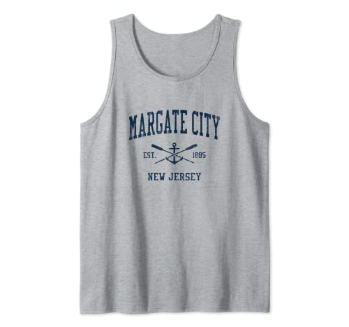 Margate City NJ Vintage Navy Crucados Remos y Ancla de Barco Camiseta sin Mangas