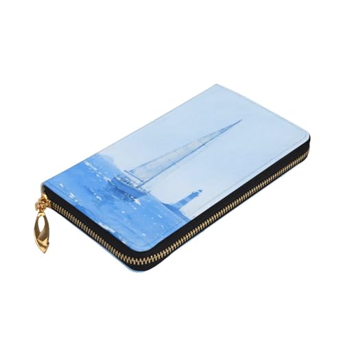 Sailing Boat Lighthouse Leather Hand Wallet for Women Long Zipper Clutch Purse for Cash Cards Coin3