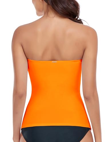 RELLECIGA Women's Orange Ruched Bandeau Tankini Top Swimsuits Size Medium - Image 6