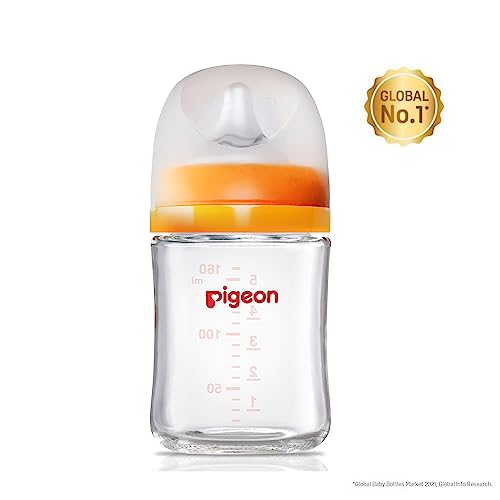 Image of Pigeon Wide Neck Glass Feeding Bottle 160 ml (Yellow) | Borosilicate Glass | Anti-Colic Silicone Nipple | BPA Free | Ergonomic Easy-Grip Design | 0m+ Newborns