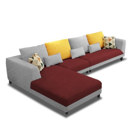 Image of Galib LHS 6 Seater L Shape Sofa Set for Living Room (Maroon Grey Fabric) Premium Fabric Sofa Set
