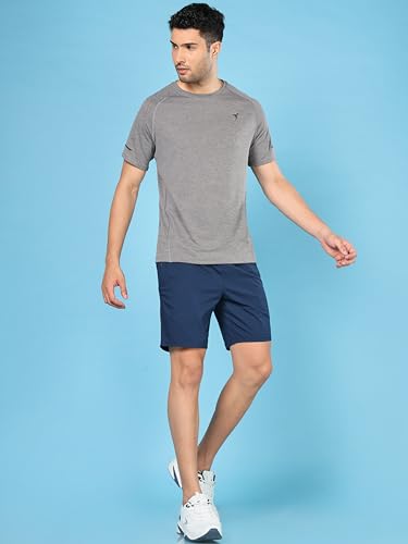 Image of TECHNOSPORT Men's Melange Slim Fit Round Neck T-Shirt Double Cool Raglan Sleeve Slip On Polyester for Gym Running Workout UPF50+ Anti Odour