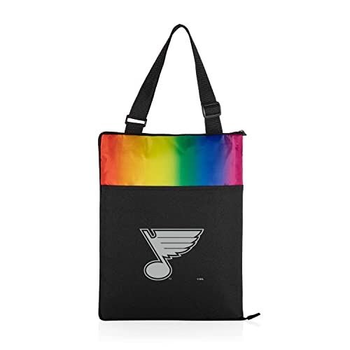 PICNIC TIME NHL St Louis Blues Vista Outdoor Picnic Blanket & Tote, Beach Blanket, Camping Blanket, (Rainbow with Black)