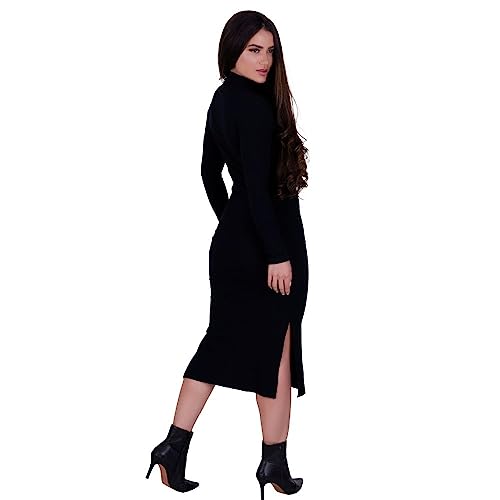 Vestido Manga Longa Gola Alta Inverno Midi Patrícia (BR, Alfa, GG, Regular, Regular, PRETO)