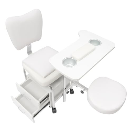 LIAPDG 2-Drawers Nail Desk Trolley, Manicure Pedicure Chair & Cabinet Workstation Stool Adjustable Height Beauty SPA Massage Stool with Rolling Wheels Drawers in Homes, Nail Salons (White)