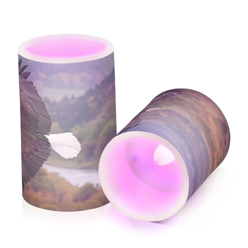 Image of Eagle Fly Sky Forest Flickering Flameless Candles LED Battery Operated with Remote Timer Pillar Candles for Home Birthday Wedding Christmas Decor, Set of 2