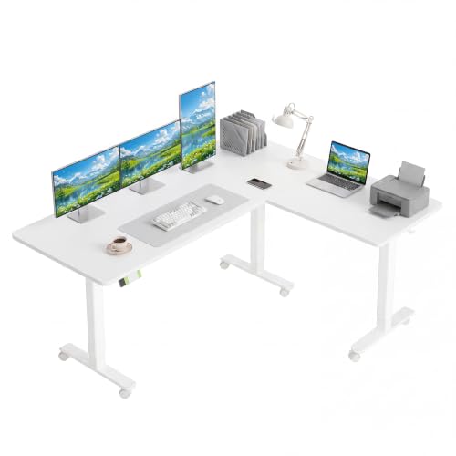 Image of Claiks L Shaped Standing Desk Dual Motor Adjustable Height 63x55in White