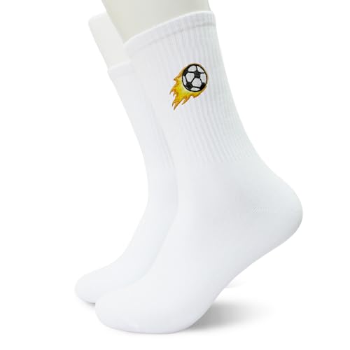 KGHYT Soccer Flame Socks – Embroidered Soccer Ball Crew for Men & Women, World Cup 2026 Fan Accessories, Cool White Footwear for Football Lovers and Match Day Style(052)