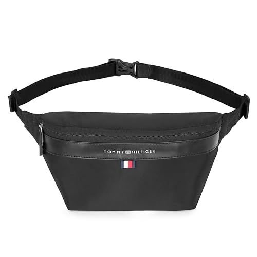 Image of Tommy Hilfiger Greenbelt Unisex Waist Pouch - Black | Adjustable Waist Strap & Branded Pullers All Over with Net Pockets Inside | 1 Compartment | 3 L Capacity | Water Resistant