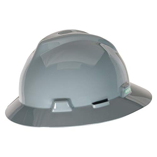 Msa 475367 V-Gard Full-Brim Hard Hat With Fas-Trac Iii Ratchet Suspension | Polyethylene Shell, Superior Impact Protection, Self Adjusting Crown Straps - Standard Size In Navy Gray #TOP4