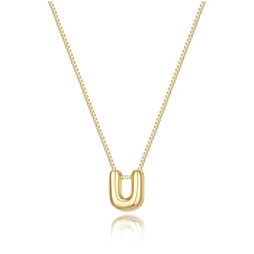 Image of Personalized Bubble Letter Initial Necklace, 14K Gold Plated, Dainty Pendant for Women, Trendy Gold Jewelry