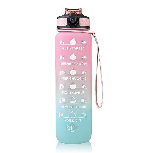 Image of Plastic 1-L Motivational Water Bottle Sipper Bottle For Adults With Time Measurement BPA Free Non-Toxic Water Bottle For |Office|School|College|Gym| Multi Color-1000ML