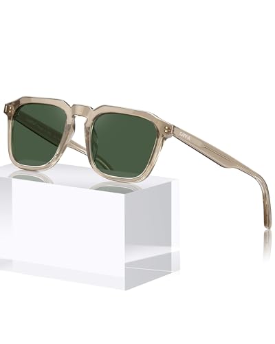 CARFIA Retro Acetate Mens Polarized Sunglasses UV Protection Fit Most Face Shapes Handmade Square Shades for Driving Fishing (Option 3)