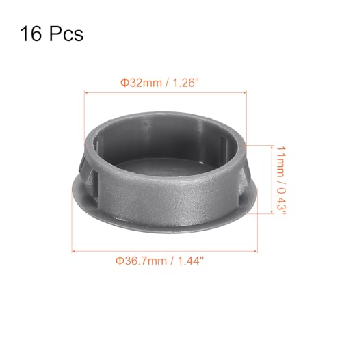 Image of uxcell 32mm /1.26 inch Plastic Hole Plugs, 16Pcs Flush Type Panel Round Snap in Fastener Knockout Locking Plugs for Furniture Insert End Caps Panels, Grey