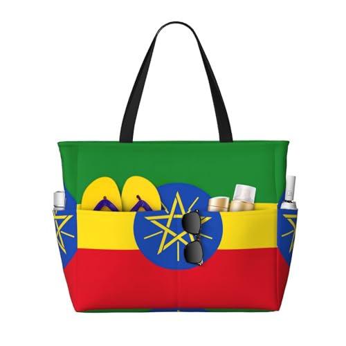 Large Capacity Beach Bag Waterproof Pool Tote for Gym Swimming Camping Carry On Bag Flag of Ethiopia Print