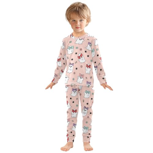 Pajama Sets Long Sleeve Cute Ghosts with Bows and Flower Soft Comfy Sleepwear 2 Piece PJS 3-8T2