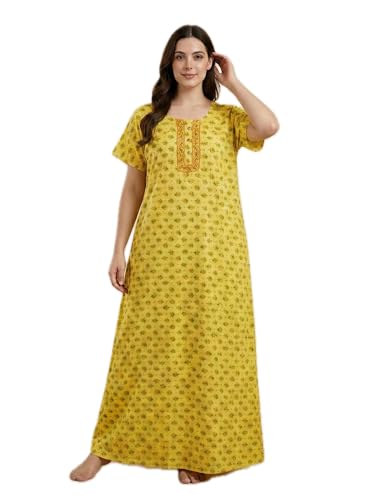 Image of Bahumaan Pure Cotton Nighty for Woman | Floral Gown for Women Nightwear with Pocket | Cotton Nighty for Women Stylish | Perfect for Daily Comfort | Maxi Women
