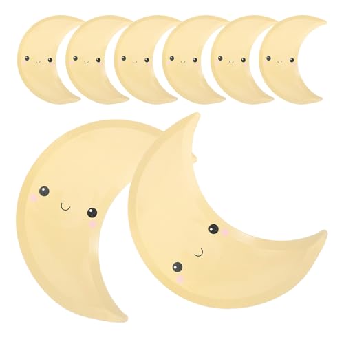 GRIRIW Platos de Papel Desechables Lunares 8 Unidades, Vajilla Festiva Forma de Luna Creciente Amarilla, Ideales para Fiesta de Cumpleaños, Decoración Temática y Eventos Obsequios