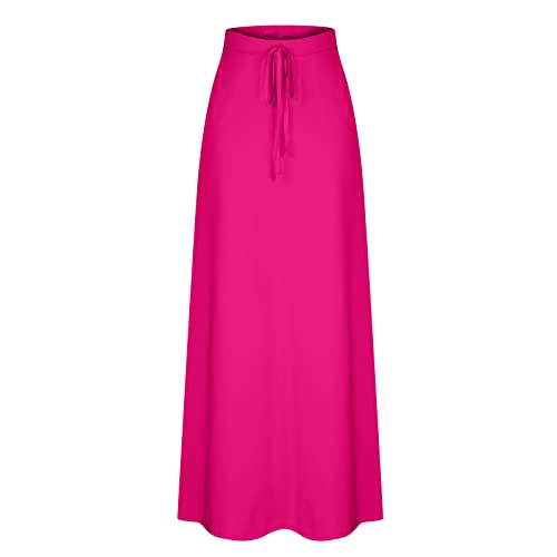 Women's Casual Maxi Skirts Summer Ankle Length Skirt Elastic High Waist Long Skirts with Pockets Basic A Line Skirts3