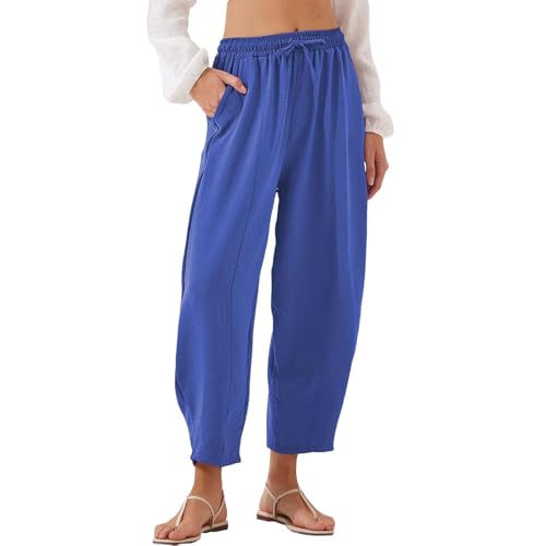 Pantalon en lin femme taille haute élastique de danse ample