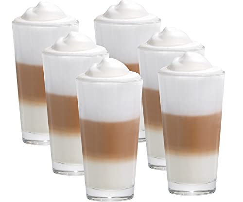 Vitrea 6er Set Latte Macchiato/Kaffee-Gläser - 370ml, 6 Glas Trinkhalme 23 cm, 1 Bürste (6 Siestre Neutral 370ml)