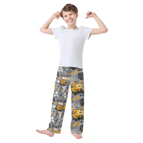 ZZXXB Basketball Graffiti Pattern Boys Long Pants Soft Trousers Elastic Waist Kids Lounge Bottoms with Pockets S-XL2
