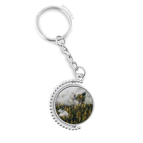 Llavero rotativo con anillo de cadena y diseño de montaña con nube de otoño