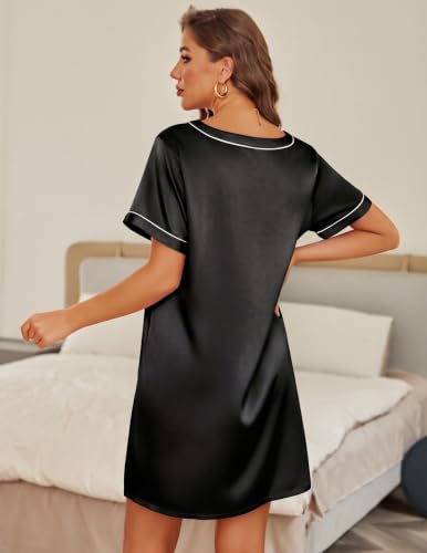 Ekouaer Sleep Shirts for Women Short Sleeve Soft Silk Night Shirts 2 Pack - image 3