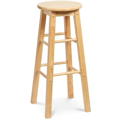 PJ Wood - Butacos de Madera Redondos de 29 pulgadas - Set de 2 piezas en color Natural | Asientos para mostrador, diámetro del asiento de 13 pulgadas, capacidad de 225 lb, diseño sin respaldo, base en forma de A, 8 reposapiés, requiere ensamblaje miniatura 5