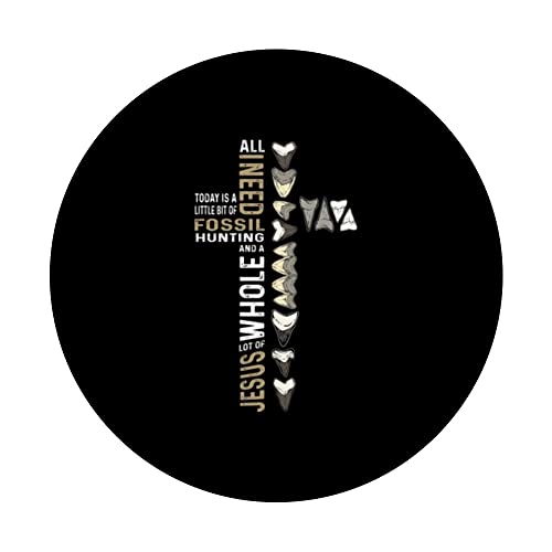Jesus And Fossil Hunting. Megalodon Fossil Tooth Hunter PopSockets Swappable PopGrip, Black - Image 3