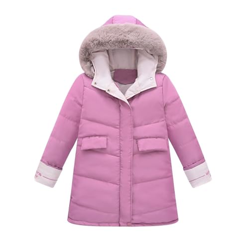 Girls Thickened Down Jacket Kids Long Length Hooded Winter Coat Windproof Warm Padded Puffer (Red, 11-12 Years)
