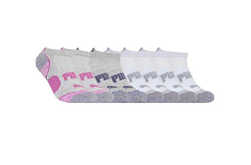 Puma No Show Women's Socks, Moisture Control Mesh Ventilation (8 Pair) Assorted White Multi Color (White Multi Color)
