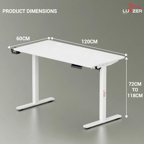 Image of Lukzer Electric Height Adjustable Desk with USB & Type-C Port 3 Memory Preset Advance Controller Ergonomic Work from Home Study Table (EST-003 /UC-White & White /120 x 60 cm) DIY with 3-Year Warranty