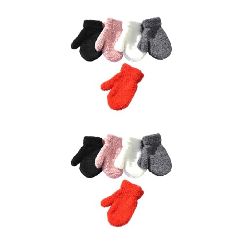 LUOZZY 10pairs Kids Winter Gloves Warm Knitted Full Finger Mittens for Children Outdoor Cold Weather Black White Red Gray Pink