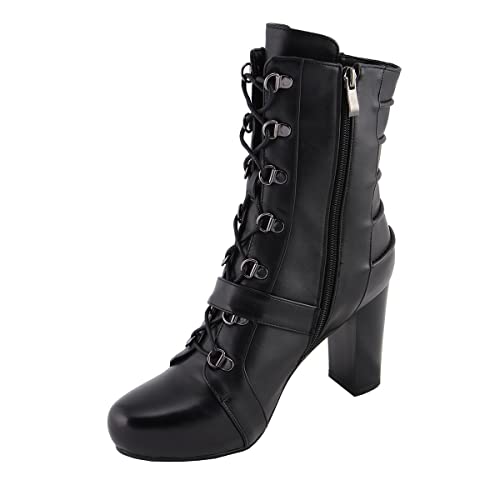 Milwaukee Leather MBL9431 Women's Black Lace-Up Fashion Boots with Block Heel and Buckle Strap4